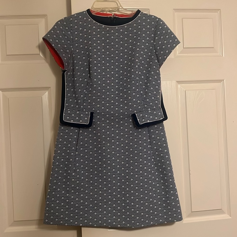 Blue and White Dress with Red Lining.